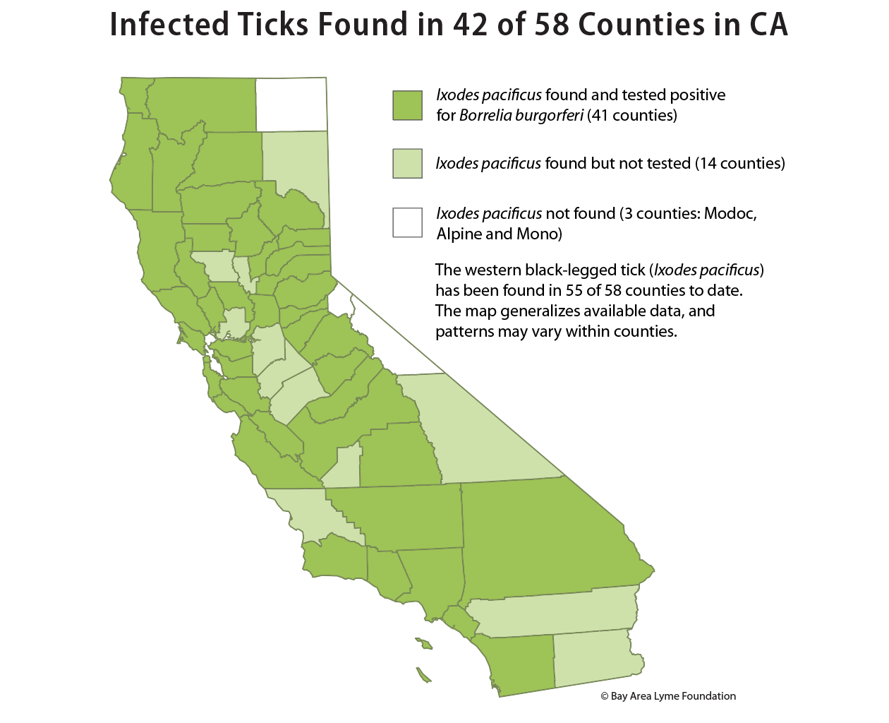 Infected ticks in CA counties